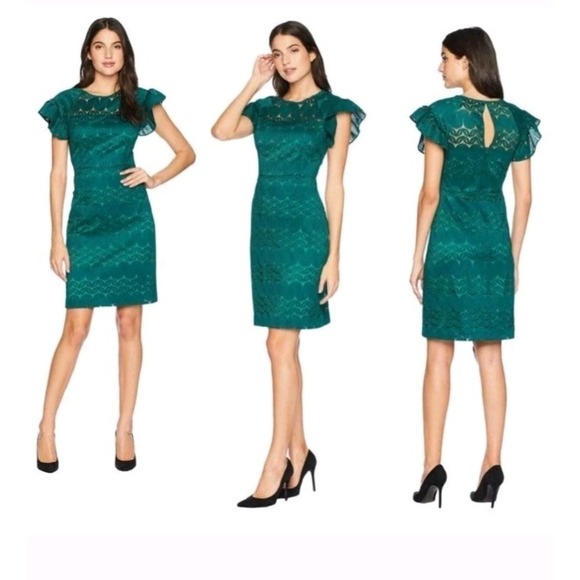 Trina Trina Mai Tai Crochet Lace Short Ruffle Sleeve Dress,  Size 8 NWOT - Picture 1 of 10